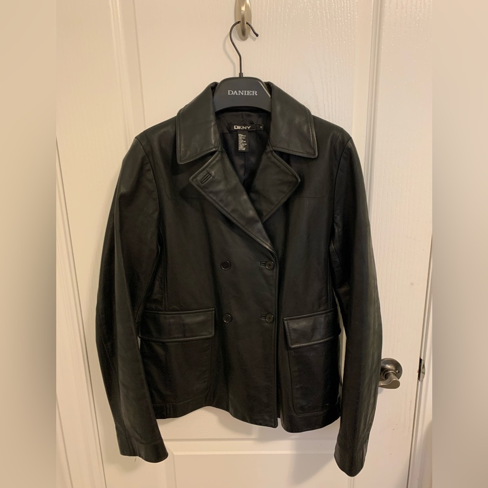 DKNY Black Double-Breasted Leather Jacket